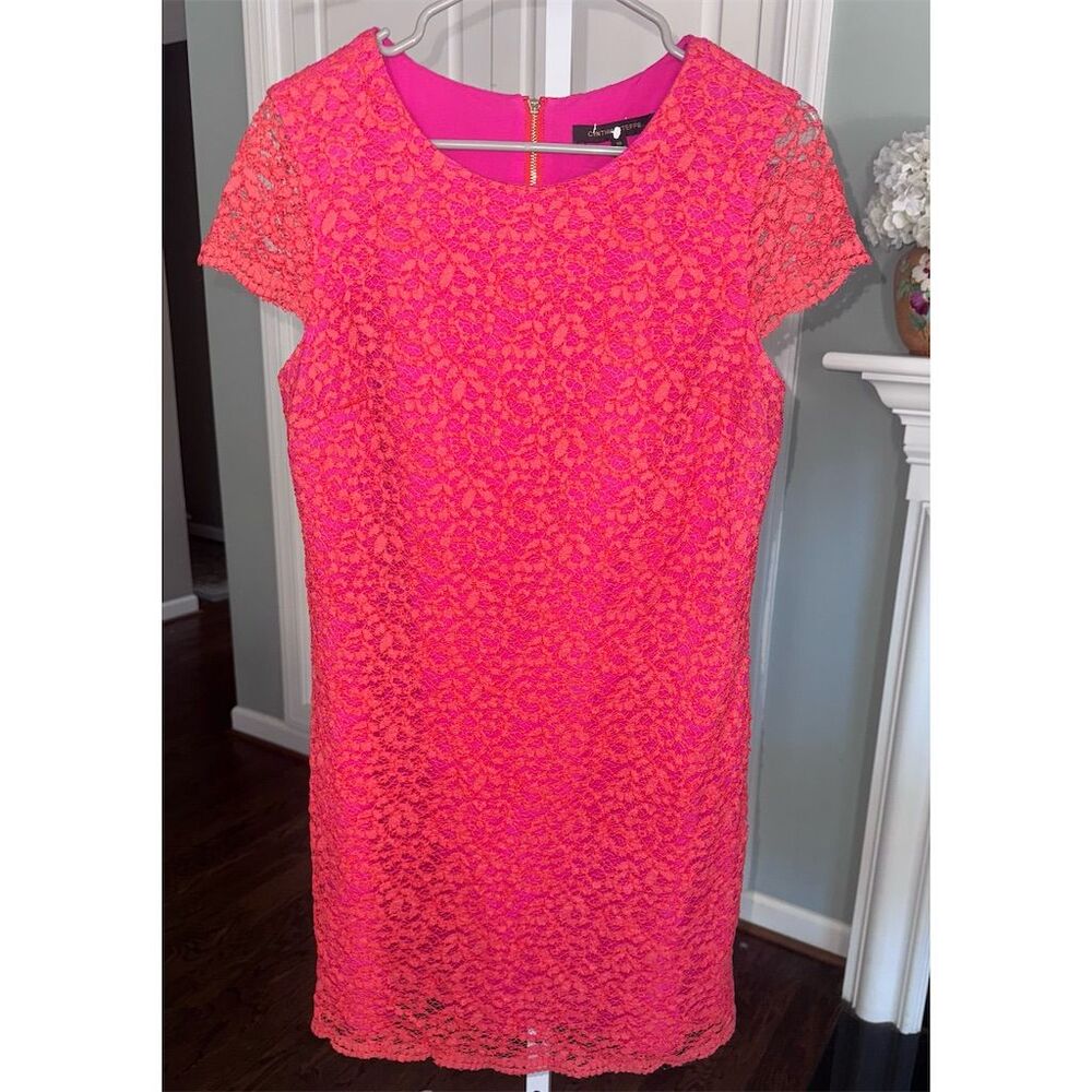 Cynthia Steffe Hot Pink and Orange Size 10 Lace Knee Length Dress Party